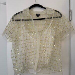 J. Crew Embellished button-up short-sleeve shirt